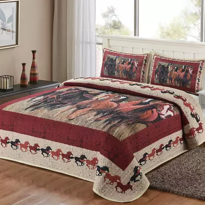 Western Quilt Horse Cabin Lodge Bedding Farmhouse Ranch Bedspread Coverlet • $78.50