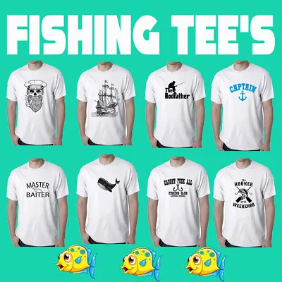 $24.95 • Buy Funny Fishing T Shirts Boating  Men's T-Shirts Father's Day White Fish Sailor 