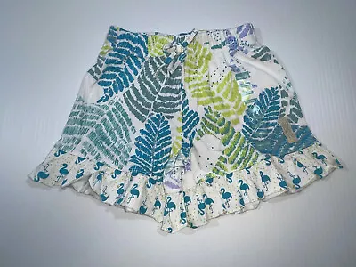 Naartjie Girls White Teal Flamingo 100% Cotton Shorts Size 12-18 Months • $6