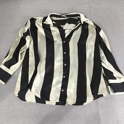 Zara Womens Top Size XL Black White Striped Button-Up Long Sleeve Shirt • $14.97