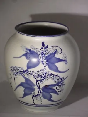 £9.99 • Buy BOVEY POTTERY BLUE FLORAL VASE BY PETER ROGERS 15cms HIGH X 13cms WIDE VGC 