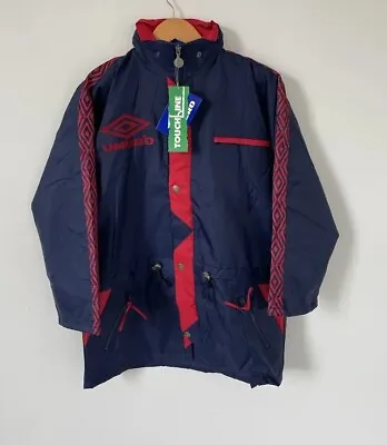 Umbro Managers Jacket Trench Coat Blue Full Zip Size Small Vintage Deadstock NEW • £29.99