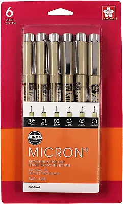 Sakura Pigma Micron Black Pens 6 Count Set 30062 • $11.95