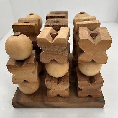 Vintage Wooden 3D Tic Tac Toe Game Wood Carved X’s & O’s 6.5”x6.5”x5.5”H • $14.99
