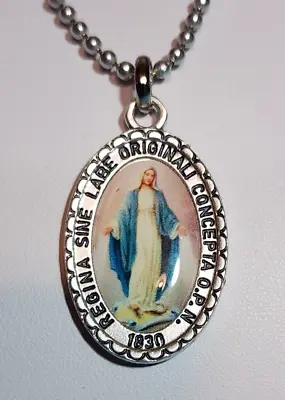 Miraculous Medal - Latin Full Color Epoxy Image Italian Made On A 26  Ball Chain • $12.99