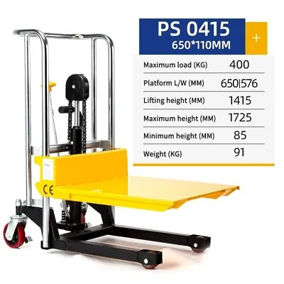PS0485/0412/0415 Manual Hydraulic Stacker Lift Auxiliary Cart Hand Push Forklift • $1298