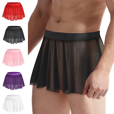 US Sissy Mens Sexy  Flared Pleated Mini Skirt Crossdressing Sheer Mesh Underwear • $5.98