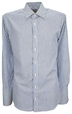 Ex-Store Mens Pure Cotton Slim Fit Double Cuff Shirt Blue 16 • £18.99