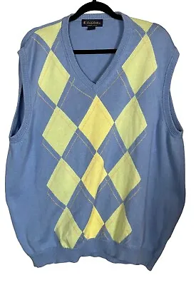 Cotton Argyle Sweater Vest XXL Men's 100% Supima Blue Yellow Brooks Brothers • $39.95