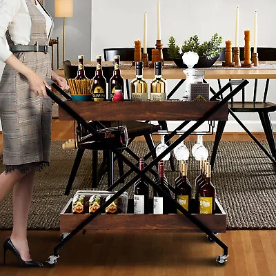 Bar Cart Home Industrial Mobile Bar Cart Serving Wine Cart On Wheels. • $49.92