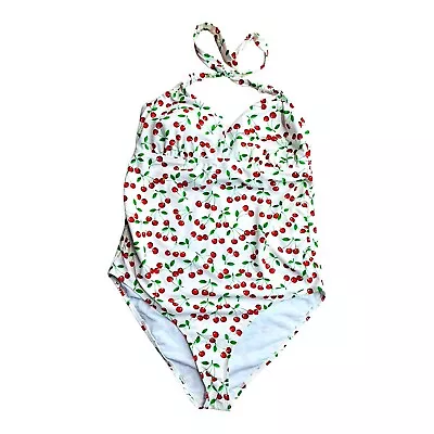 Motherhood Maternity Large One Piece Bathing Suit White With Red Cherries L • $11.50