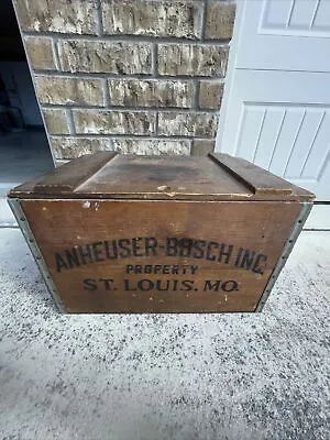 Vtg Anheuser Busch Budweiser Lidded Wooden Beer Crate Case Box St Louis Antique • $120