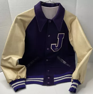 Vintage Fab Knit Purple Wool Blend Varsity Bomber Jacket  J  Letter • $85