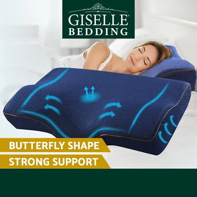 Giselle Memory Foam Pillow Neck Pillows Contour Rebound Pain Relief Support Navy • $35.95