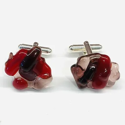 Red/Purple/Pink Abstract Fused Glass Murano Glass & Silver Cufflinks • £12.50