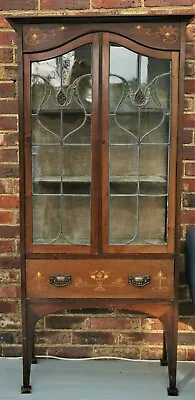 £175 • Buy Arts & Crafts Inlaid Mahogany Display Cabinet - Stained Glass