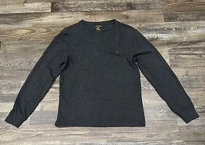 Polo Ralph Lauren Mens Long Sleeve Tshirt Charcoal Gray Vneck Size Small Used • $16.95