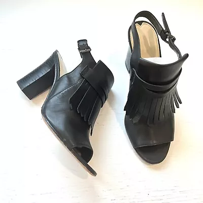 Via Spiga Fey Open Toe Fringe Slingback Sandal Heels Black Size 8.5 • $25.99