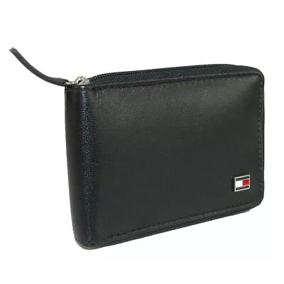 Tommy Hilfiger Blk Leather Men's Bifold Wallet With Zip-Around 31TL13X032 #8 • $18