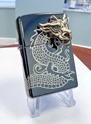 Zippo Windproof Lighter Black Ice LIMITED 1000 3D Dragon Head 2014 NEW RARE • £52