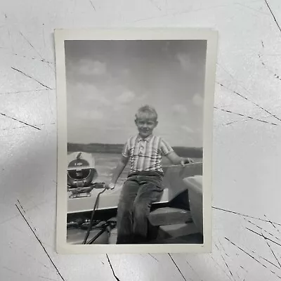 VINTAGE ORIGINAL RETRO Photo B&W 1960s Portrait Boy Speed Boat Junk Journal • $9.99