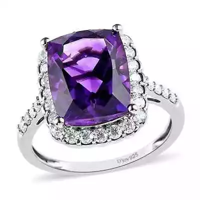 GORGEOUS!! 4.75ctw Moroccan Amethyst & Moissanite Ring PlatinumPlated Size 7 • $56