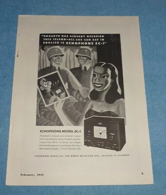 Antique 1945 Ad Echophone Model EC-1 Hogart Occupied Island + Fada Radio  • $13.11