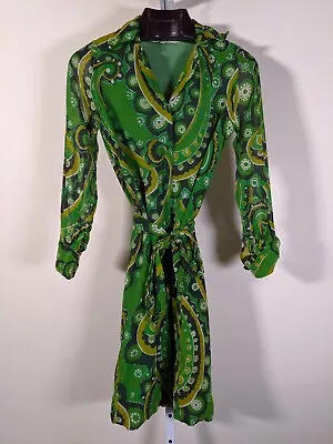 La Mendola Jack Savage Vintage 60s Rome Italy Psychedelic Green Dress Size 44 • $299.99