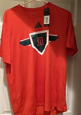 Miami Hurricanes Mens Large Adidas DriFIT Pregame Short Sleeve Shirt Orange NWT • $23.98