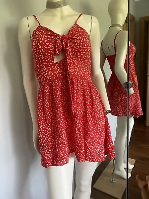 M Zaful Sleeve Less Tie Knot Front Red Floral Dress Size 6 #4 • £7.99