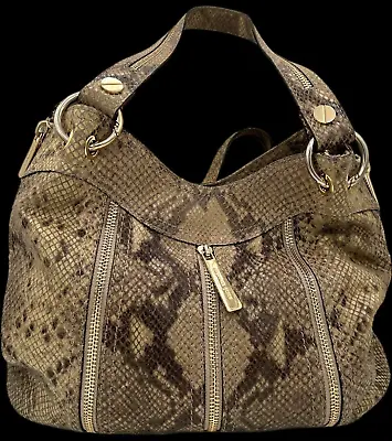 Michael Kors Sand Python Leather Moxley Hobo Shoulder Bag Gold Zipper Accents • $49.50