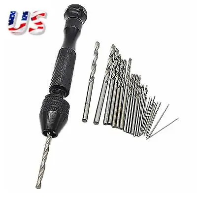 26pcs Mini Micro Hand Drill Bits Small Manual Keyless Chuck Pin Vise Rotary Tool • $10.84