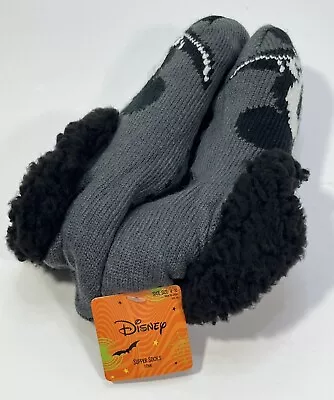 Disney MICKEY MOUSE Pair Of SLIPPER SOCKS Black & Grey Size 4-10 Faux Fur • $11.99