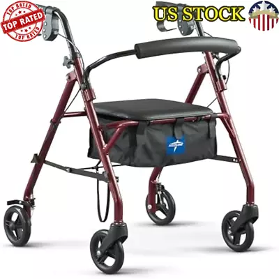 Rolling Walkers W/ Seat Steel 6  Wheels 350 Lbs Supports Medical Adjustable New • $58.34