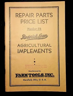 1939 Roderick Lean Agricultural Implement Repair Catalog Horse Drawn Tractor • $17