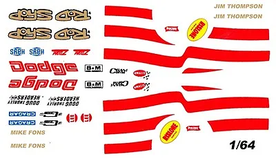 $5.50 • Buy ROD SHOP DODGE Mike Fons - Jim Thompson Red 1/64th Ho Slot Car DECALS