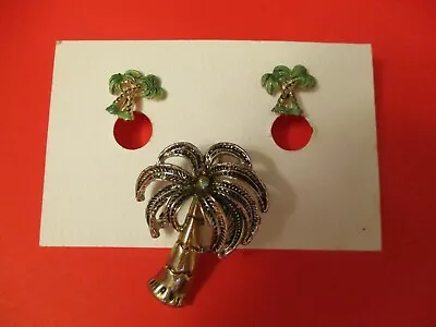 Vintage✨palm Tree Pen Pendant~+~palm Tree Screw Back Earrings✨ships Free • $9.29