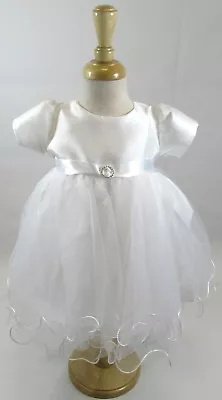 Baby Christening Dress White Ivory Short Puff Sleeves Tie Ribbon Frilly 6-18M 63 • £28.94