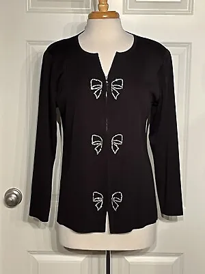 Exclusively Misook Black Embellished Bows Zip Up Cardigan Size S • $59.99