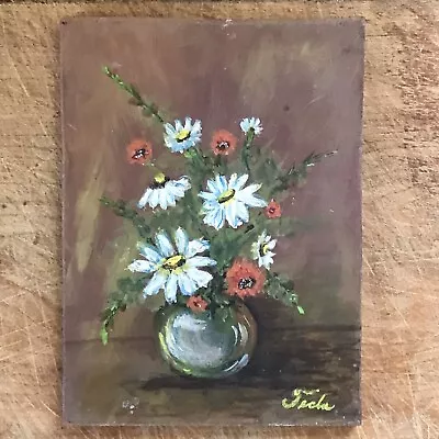 Vt Miniature Oil Painting Daisies Flowers Vase Signed Aa • $27.25
