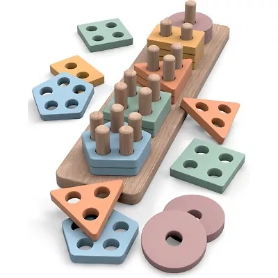 Montessori Toys For 1 2 3 4 Year Old Toddlers - Wooden Sorting And Stacking Toy • £14.99