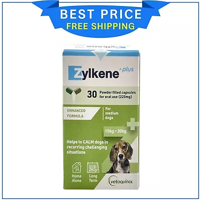 Zylkene Plus Calming Nutritional Supplement For Dogs 10-30 Kg 30 Capsules GREEN • $90.99