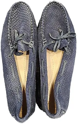 Matt Leather Snake Skin Look Ladies Blue Loafers - Deck Shoe Style - EU43/UK9. • £14.95