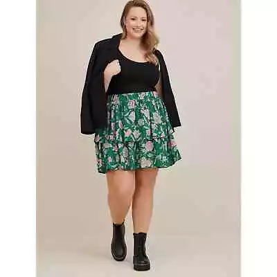 Torrid Mini Tiered Skater Skirt Georgette Floral Green Sz 2X • $24