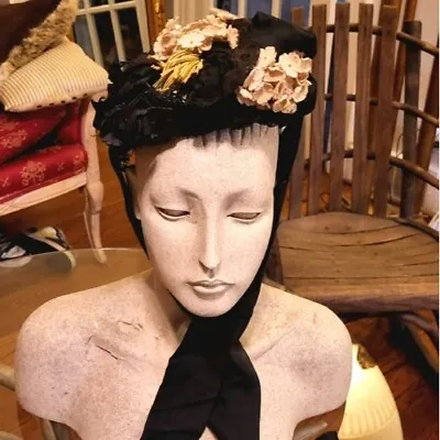 Lovely Victorian  Hat (I'm Told It's Not A Mourning Hat Because Of The Flowers) • $134