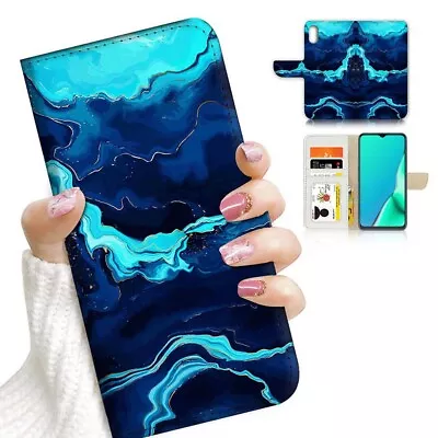 $12.99 • Buy ( For IPhone XS / IPhone X ) Wallet Case Cover AJ23400 Blue Marble