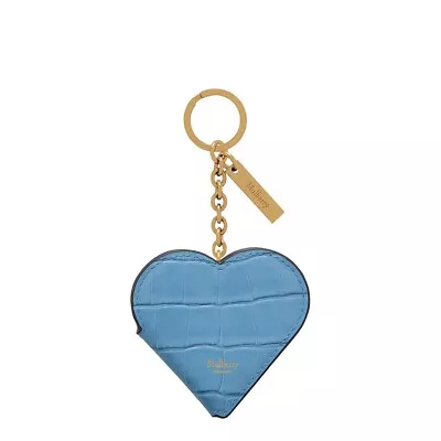 MULBERRY Pale Slate Shiny Croc Heart Portrait Leather Keyring / Charm • £74.99