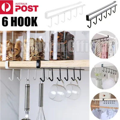 $6.95 • Buy 6 Hook Mug Cup Rack Holder Under Shelf Kitchen Cabinet Hanger Organiser Wardrobe