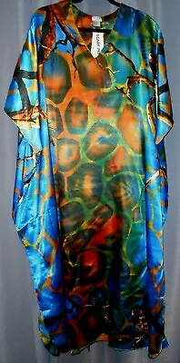  New Sante Muu Mumu 1x 2x 3x Kaftan Caftan House Dress Blue Gold Orange & Scarf • $13.99