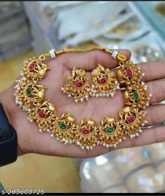 Indian Bollywood Bridal Choker & Necklace Gold Plated Set Wedding Temple Jewelry • $18.70